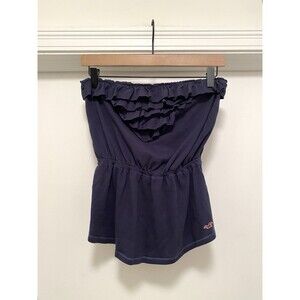 Y2K Hollister Babydoll Strapless Tube Top Sz Large Navy Blue Elena Bella Ruffles